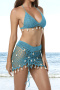 sexy cut out knitted shell decor padded halter-neck three-piece swimsuit_Green_Sky Blue