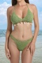 sexy cut out knitted shell decor padded halter-neck triangle bikini set_Green
