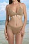 sexy cut out knitted shell decor padded halter-neck triangle bikini set_Green_Sky Blue_Khaki