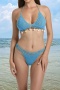sexy cut out knitted shell decor padded halter-neck triangle bikini set_Green_Sky Blue