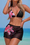 sexy flower positioning printing padded mesh skirt three-piece swimsuit_Black