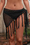sexy cut out knitted tassel obliqued hem beach mini skirt cover-up(only skirt)_Black