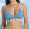 sexy 3 colors knitted non-padded halter-neck shell decor bikini top_Green_Sky Blue