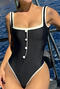 elegant color-block button padded one-piece swimwear_Black