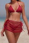 sexy 3 colors glitter padded drawstring skirt three-piece swimsuit_Black_White_Red