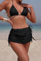 sexy 3 colors glitter padded drawstring skirt three-piece swimsuit_Black