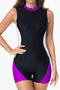sports surfing plus size color-block padded zip-up one-piece swimwear_Dark Gray_Blue_Purple