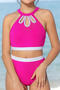 girls teen stylish color-block non-padded hollow two-piece swimsuit_Black_Magenta