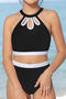 girls teen stylish color-block non-padded hollow two-piece swimsuit_Black