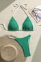 sexy 4 colors metallic shell decor padded halter-neck triangle bikini set_Black_Green