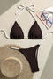 sexy 4 colors metallic shell decor padded halter-neck triangle bikini set_Black_Green_Dark Blue_Brown