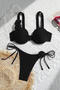 sexy 3 colors 3d flower decor padded underwire backless sling bikini set_Black