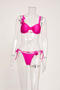 sexy 3 colors 3d flower decor padded underwire backless sling bikini set_Black_Red_Magenta