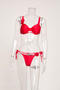 sexy 3 colors 3d flower decor padded underwire backless sling bikini set_Black_Red