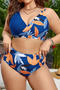 stylish plus size 4 colors leaf printing padded high waist tankini set_Black_Blue