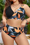 stylish plus size 4 colors leaf printing padded high waist tankini set_Black