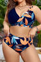 stylish plus size 4 colors leaf printing padded high waist tankini set_Black_Blue_Dark Blue
