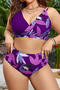 stylish plus size 4 colors leaf printing padded high waist tankini set_Black_Blue_Dark Blue_Purple