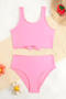 kids cute solid colour non-padded bow two-piece swimsuit_Pink