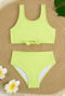 kids cute solid colour non-padded bow two-piece swimsuit_Pink_Light Green