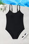 girls teen stylish pure colour padded backless sling one-piece swimsuit_Black