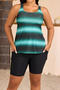 stylish plus size stripe tie dye padded pocket boxes tankini set_Green