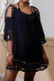 stylish hollow out fur-ball tassel beach loose dress cover-up(only dress)_Black