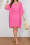 stylish plus size micro see through  loose beach dress cover-up(only dress)_White_Magenta
