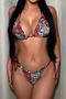 sexy 8 colors leopard printing padded halter-neck lace-up triangle bikini set_Black_Pink_Red_Rose Red