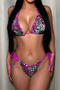 sexy 8 colors leopard printing padded halter-neck lace-up triangle bikini set_Black_Pink_Red_Rose Red_Magenta
