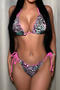sexy 8 colors leopard printing padded halter-neck lace-up triangle bikini set_Black_Pink