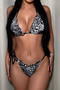 sexy 8 colors leopard printing padded halter-neck lace-up triangle bikini set_Black