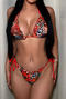 sexy 8 colors leopard printing padded halter-neck lace-up triangle bikini set_Black_Pink_Red