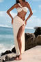 sexy pure colour padded one shoulder kinked skirt three-piece swimsuit_Black_White
