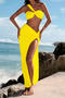 sexy pure colour padded one shoulder kinked skirt three-piece swimsuit_Black_White_Yellow