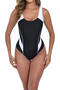 stylish plus size color-block removable padding backless one-piece swimsuit_Black_White