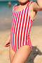 girls cute stripe printing non-padded backless one-piece swimsuit_Pink_Red