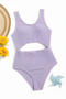 girls teen stylish pure colour non-padded hollow one-piece swimsuit_Black_Light Purple