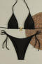 sexy metallic starfish decor padded halter-neck triangle bikini set_Black