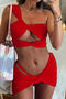 sexy 5 colors padded hollow one shoulder three-piece swimwear_Black_White_Pink_Red