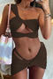 sexy 5 colors padded hollow one shoulder three-piece swimwear_Black_White_Pink_Red_Brown