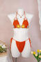 sexy color-block 3d flower knitted non-padded halter-neck triangle bikini set_Magenta_Yellow_Orange