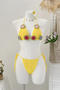 sexy color-block 3d flower knitted non-padded halter-neck triangle bikini set_Magenta_Yellow