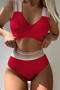 stylish stitching 6 colors padded high waist tankini set_Black_White_Red