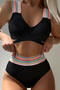 stylish stitching 6 colors padded high waist tankini set_Black
