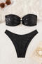 sexy sequin decor 4 colors padded ring linked bandeau bikini set_Black
