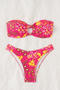 sexy floral printing 4 colors padded hollow bandeau bikini set_Pink_Magenta