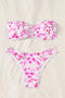 sexy floral printing 4 colors padded hollow bandeau bikini set_Pink