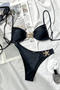 sexy 4 colors metallic starfish decor removable padding bikini set_Black