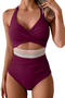 sexy plus size 4 colors padded hollow out one-piece swimsuit_Black_Rose Red